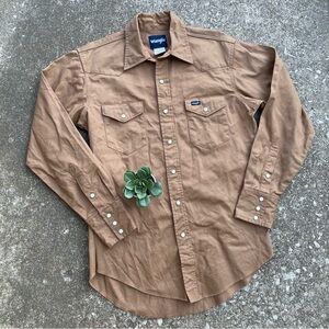 Wrangler | Vintage Western Cowboy Brushpopper Heavy Tan/Khaki Pearl Snap Shirt